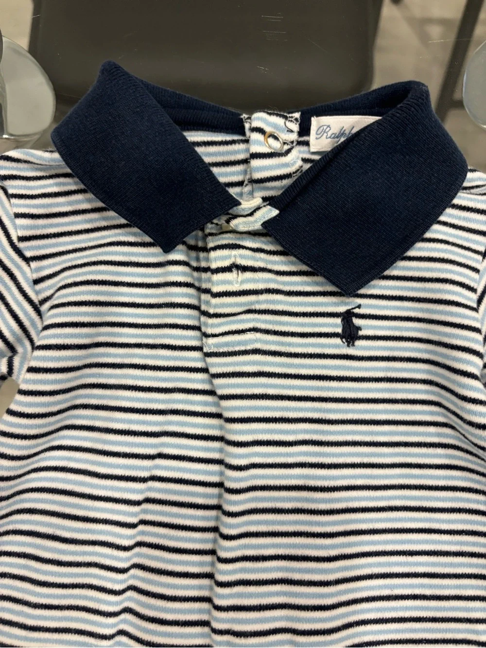 Ralph Lauren Navy & White Striped Footed One-Piece